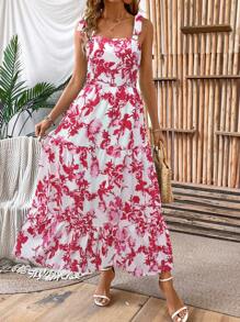SHEIN Clasi 女士随机印花吊带连衣裙 - 紅白色 - 查看 3