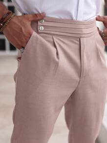 Manfinity Homme Men's Solid Color Simple Daily Dress Pants - Dusty Pink - View 2