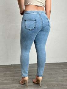 RueChic 97% CottonPlus Front Pocketless Skinny Jean - Light Wash - View 2