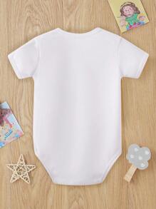 SHEIN Playful Pals Bộ đồ liền thân tay ngắn in họa tiết hoa trái tim hoạt hình dễ thương cho bé gái - trắng - Xem 2