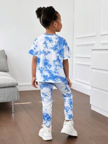 SHEIN Young Girl Tie-Dye Patterned Round Neck Short Sleeve T-Shirt And Long Pants Set
