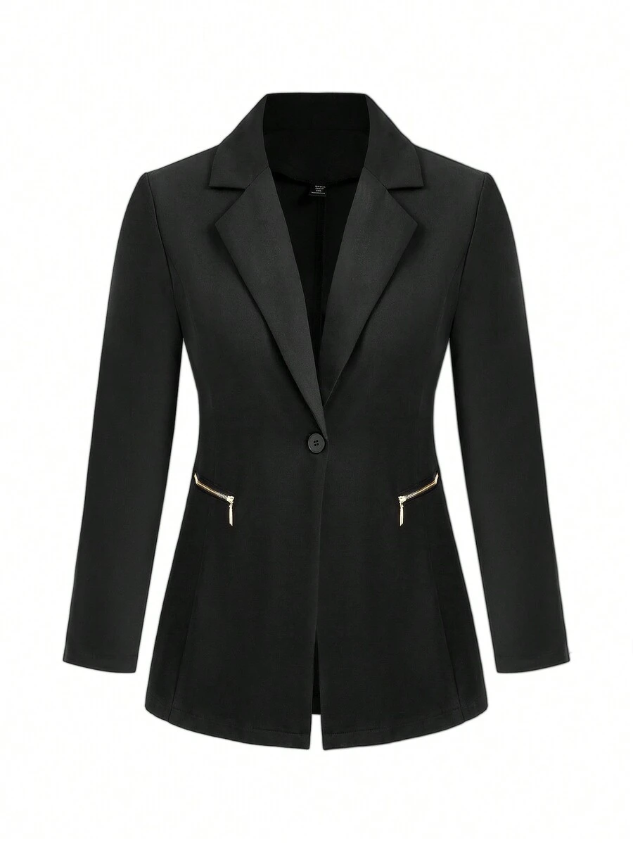 Calvaya 大码女式春秋季纯色缺口领长袖单扣优雅办公室西装外套