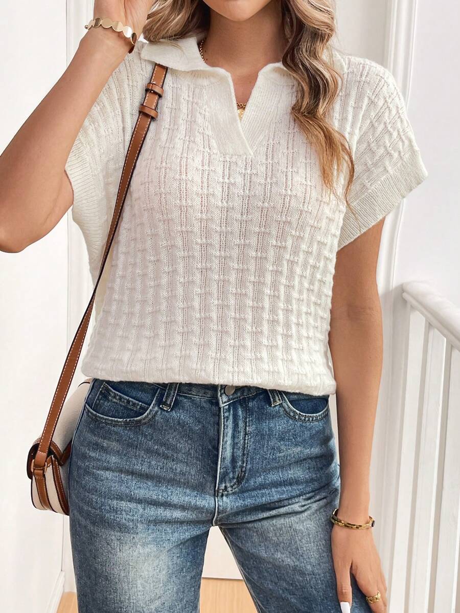 SHEIN LUNE Gilet tricot ample de couleur unie avec col rabattu, automne/hiver pour femmes - Nude - Voir 1