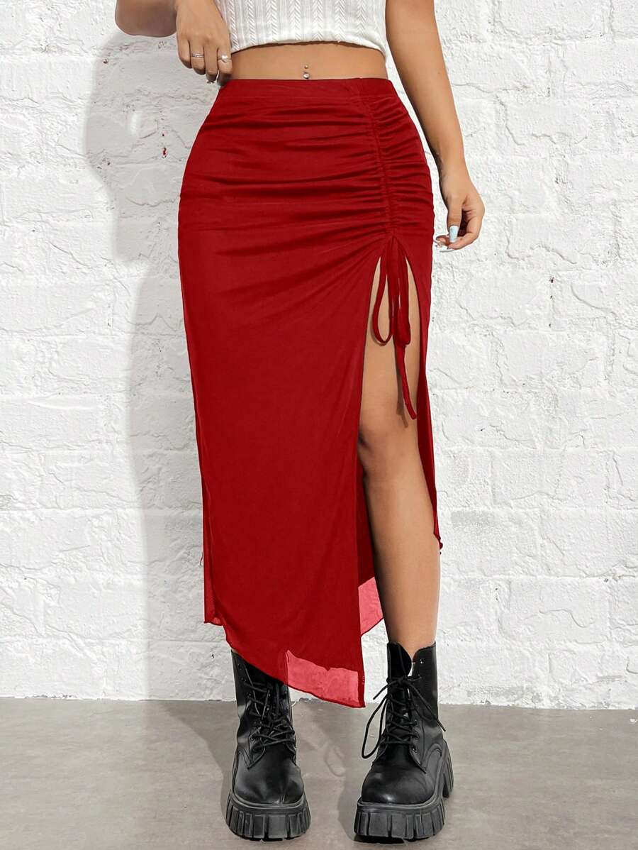 Muchica 女士红色针织紧身半身裙 - 玫瑰紅 - 查看 1