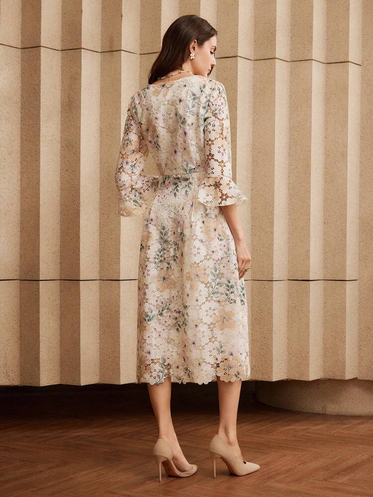 Floral Print Notch Neck Elegant Dress