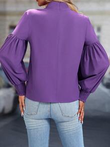 Chiquease Blusa morada de manga larga con cuello alto para mujer en otoño - Morado - Ver 2