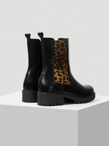 MOTF PREMIUM 女士时尚豹纹拼接中筒靴 秋季