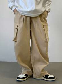 DAZY Men's Solid Color Casual Cargo Pants With Pockets, Autumn Men Joggers - Khaki - View 5