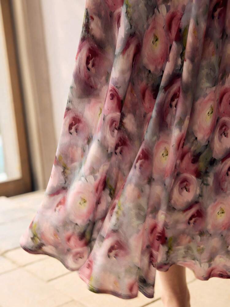 ALLOVER FLORAL PRINT FLARE SKIRT