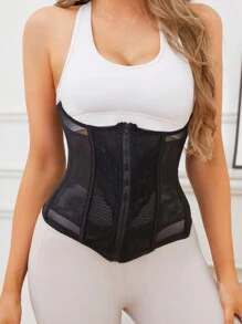 Women Crew Neck Backless Fashion Casual Drawstring Waist Zipper Design Sportswear - Black - View 3