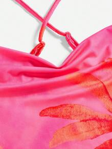 Soleia Women Casual Vacation Cross Strap Swing Neckline, Ombre Floral Print, Bodycon Slit Dress,Summer Dresses For Women - Hot Pink - View 4