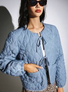 Poéselle 新款冬季休闲绗缝夹克长袖吊带羽绒服，冬季女式夹克，女式运动夹克，保暖三明治，女式飞行员夹克，FW24 - 藍色 - 查看 5