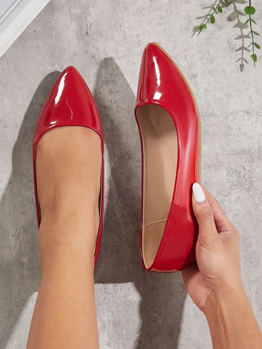 SHUZIA 女士优雅尖头漆皮芭蕾舞鞋 - 紅色 - 查看 1