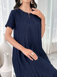 Al Najma 女士纯色简约日常短袖阿拉伯连衣裙 - 寶藍色 - 查看 8