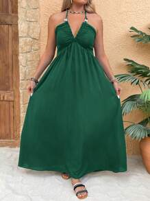 SHEIN VCAY Plus Size Halter Tie Neck Dress