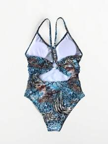 1pc Women Printed Pattern One Piece Bathing Suit Summer - Multicolor - View 7