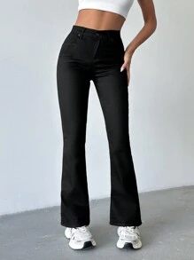 SHEIN PETITE 女士口袋喇叭牛仔裤