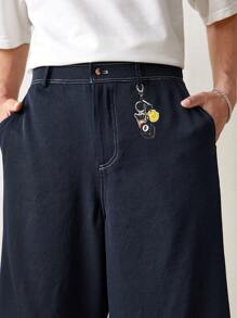Manfinity VCAY Pantalones casuales tejidos para hombre con patrón de pájaros, cintura con cordón y largo 3/4 - Azul - Ver 1