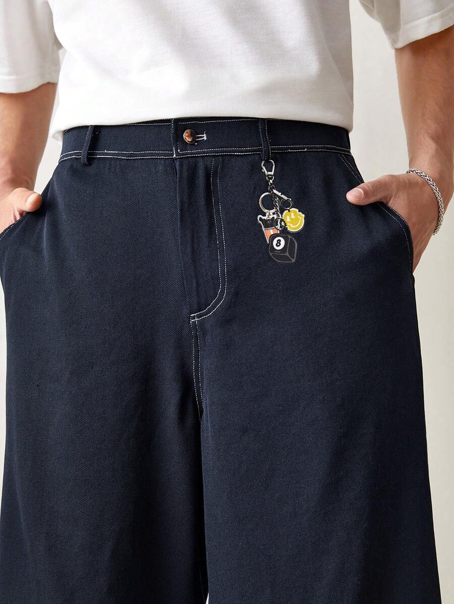 Manfinity VCAY Pantalones casuales tejidos para hombre con patrón de pájaros, cintura con cordón y largo 3/4 - Azul - Ver 1