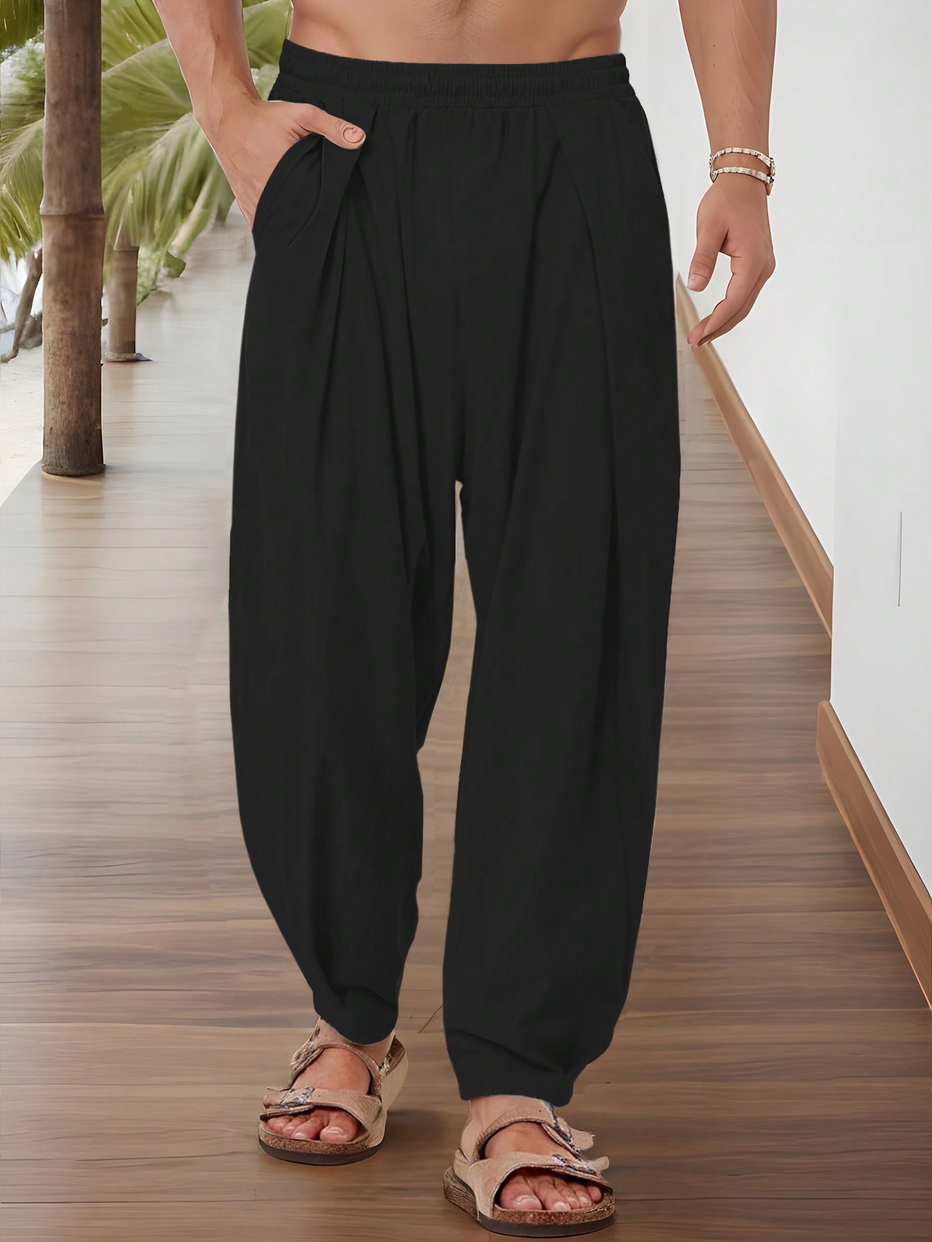 Men's Plain Pocket Pleated Minimalist Casual Trousers