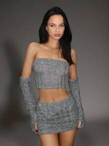 SHEIN ICON 2 件女式破洞设计短款背心和折领裙套装