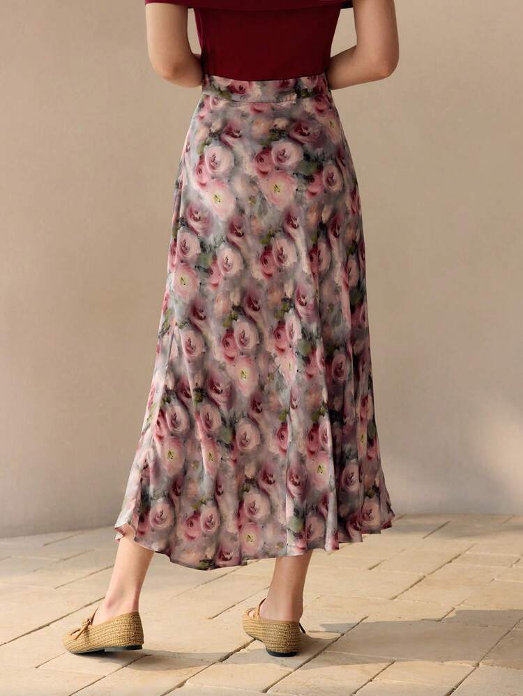 ALLOVER FLORAL PRINT FLARE SKIRT