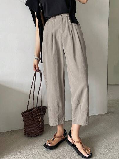 DAZY Women's Solid Color Pleated Casual/Business Casual Style Tapered 7/8 Length Pants,Teacher Pants