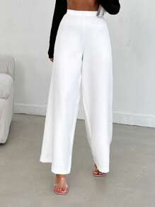 EURMUSE Damen elegante weiße Hose mit weitem Bein - Weiss - Übersicht 1