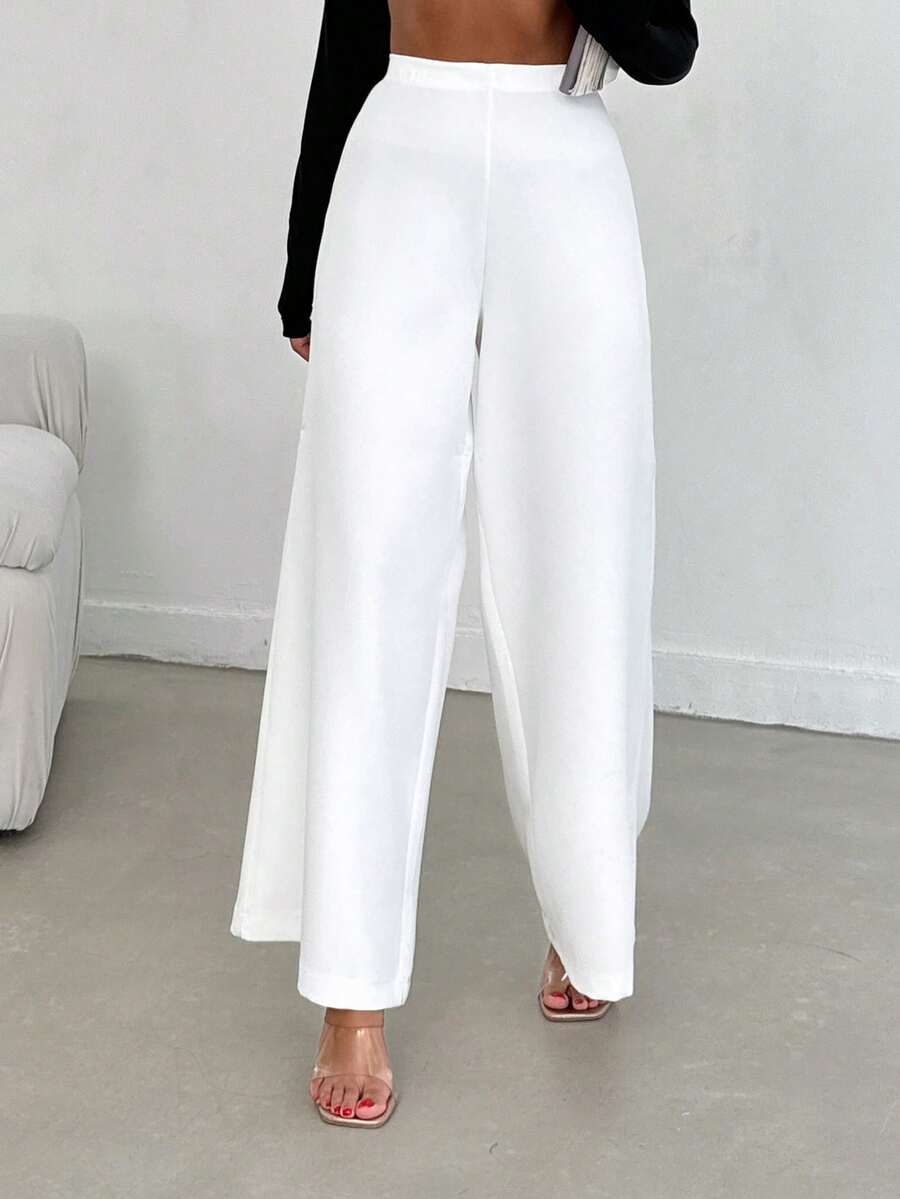 EURMUSE Damen elegante weiße Hose mit weitem Bein - Weiss - Übersicht 1