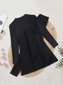 Swim Mulvari 2pcs Set Women High Neck Drawstring Long Sleeve Top And Pants Beach Resort Burkini Outfit SummerArabic Clothing - Black - View 5