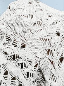 SHEIN LUNE 纯色透视圆领无袖开叉毛衣连衣裙 - 白色 - 查看 7