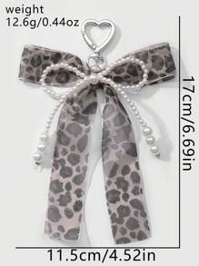ROMWE Kawaii 1 件手工串珠白色仿珍珠、豹纹、蕾丝蝴蝶结和心形钥匙链，百搭时尚配饰，适合女孩、女士 - 非常适合日常佩戴或送礼、包包饰品 - 白色 - 查看 7