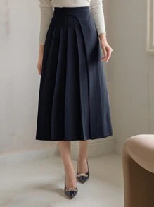 DAZY Women's Solid Color Simple Everyday Skirt - Navy Blue - View 5