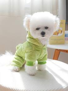 PETSIN 1pc Pet Flannel Green Cute Dragon Tail Costume 4-Leg Warming Winter Outfit