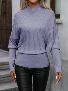 SHEIN Clasi Ladies' Solid Crew Neck Batwing Long Sleeve Casual Sweater For Autumn & Winter