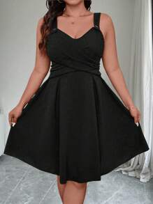 Calvaya 大码休闲裹身式夏季连衣裙 - 黑色 - 查看 1