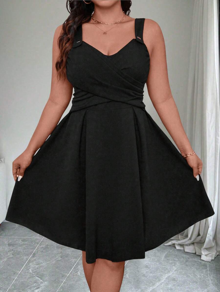 Calvaya 大码休闲裹身式夏季连衣裙 - 黑色 - 查看 1