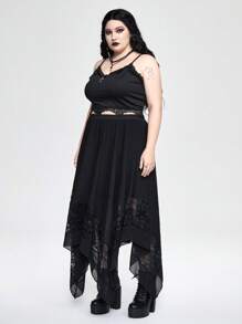 ROMWE Goth 哥特式十字架吊带背心 + 不对称蕾丝下摆长裙 2 件套 加大码 夏季