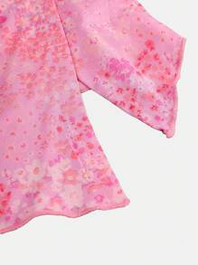 SHEIN Girlism Teen Girls  Floral Pattern Knit Mesh Hem Slit Ruched Casual Camisole - Watermelon Pink - View 4