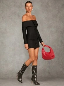 SHEIN BAE Mujer otoño Ropa mujer Mangas largas Mujer hombros descubiertos Manga larga Hombros descubiertos unicolor Minimalista Elegante blazer Otoño Ropa mujer Otoño Negocios casuales Mujer Vestido maestro Salidas Atuendos Oficina Ropa Mujer Blazers Ropa de trabajo