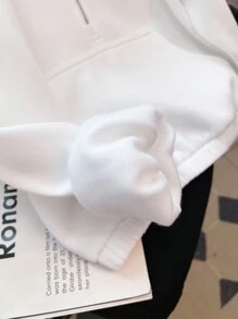 SHEIN Teen Girl's Outfits White Drop Shoulder Zip Half Placket Crop Sweatshirt,In Fall/Winter - White - View 5