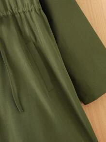 SHEIN Teen Girl Woven Solid Loose Casual Waist Drawstring Long Sleeve Jacket - Army Green - View 5