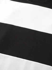 Manfinity Hypemode 男士休闲拼布印花宽松套头运动衫，返校秋季黑白圆领字母长袖休闲拼色运动衫，适合朋友、丈夫、男朋友的礼物 - 黑與白 - 查看 5