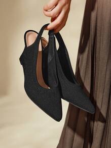 CUCCOO BASICS 女士尖头黑色时尚百搭露跟坡跟鞋春夏季度假鞋夏季促销返校鞋大学生鞋万圣节圣诞节 - 黑色 - 查看 1