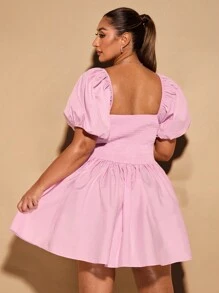 SHEIN BAE Women's Plus Size Clothing Wedding Dresses Bridesmaid Dresses Mini Dresses Party Dresses Date Dresses Holiday Dresses Plus Size Women's Summer Sweet Puff Sleeves Cup Details Puff Sleeves Mini Dress Tutu Dress Small Dress Embroidered Dress Elegant Elegant Boho/Bohemia Boho/Bohemia  Graduation Dress/White Graduation Dress  Brunch Outfits For Women   Summer Outfits  Beach Outfits For Woman  Brunch Outfits For Women  Fairycore   Classy Outfits For Women  Festival Outfits For Women/ Country Concert Outfit,Birthday Dresses For Women - Pink - View 2