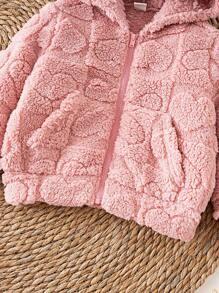 SHEIN 嬰兒女寶寶休閒實色可愛蓬鬆連帽夾克外套