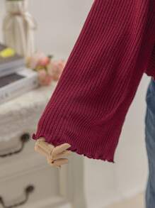 Soleia Camisa de manga abullonada con cordón de cierre frontal central, elástica y de punto, con sensación cálida acariciada, para vacaciones, talla grande, para otoño e invierno
