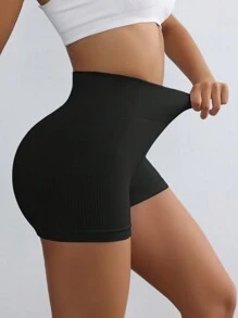 Gameset SHEIN Sport 女士高腰字母印花日常健身短裤女士运动短裤、健身短裤、骑行短裤