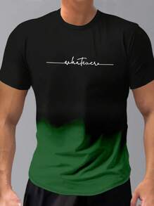 Manfinity Homme 男士夏季字母印花圆领短袖休闲T恤（随机扎染） - 彩色 - 查看 1