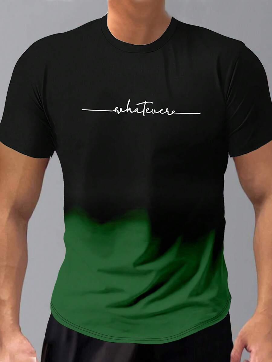 Manfinity Homme 男士夏季字母印花圆领短袖休闲T恤（随机扎染） - 彩色 - 查看 1